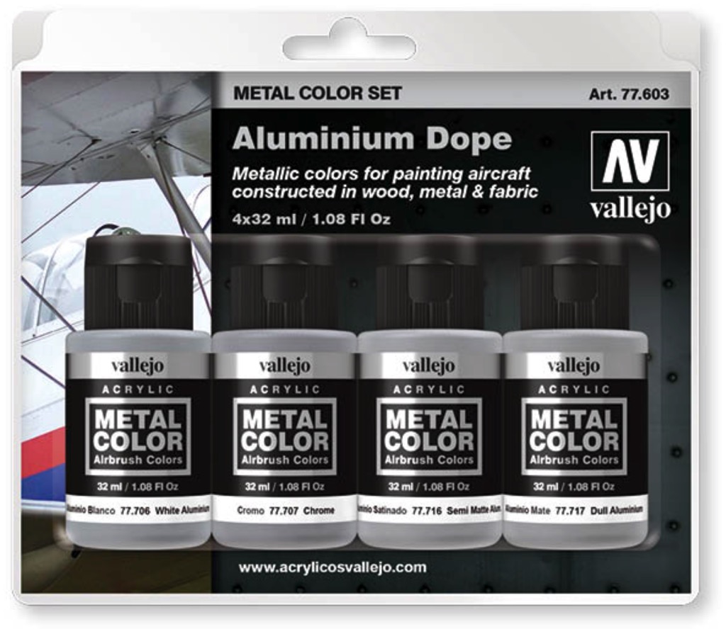  Aluminum Aircraft Dope Metal Color Paint Set by Vallejo  Acrylics