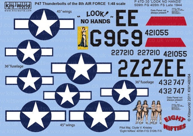 Kits World Decals 1/32 REPUBLIC P-47D THUNDERBOLT Look No Hands & Eight Nifties 
