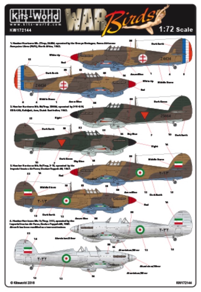 Kits World Decals 1/48 HAWKER HURRICANE Fighter Foreign Operators Part 2